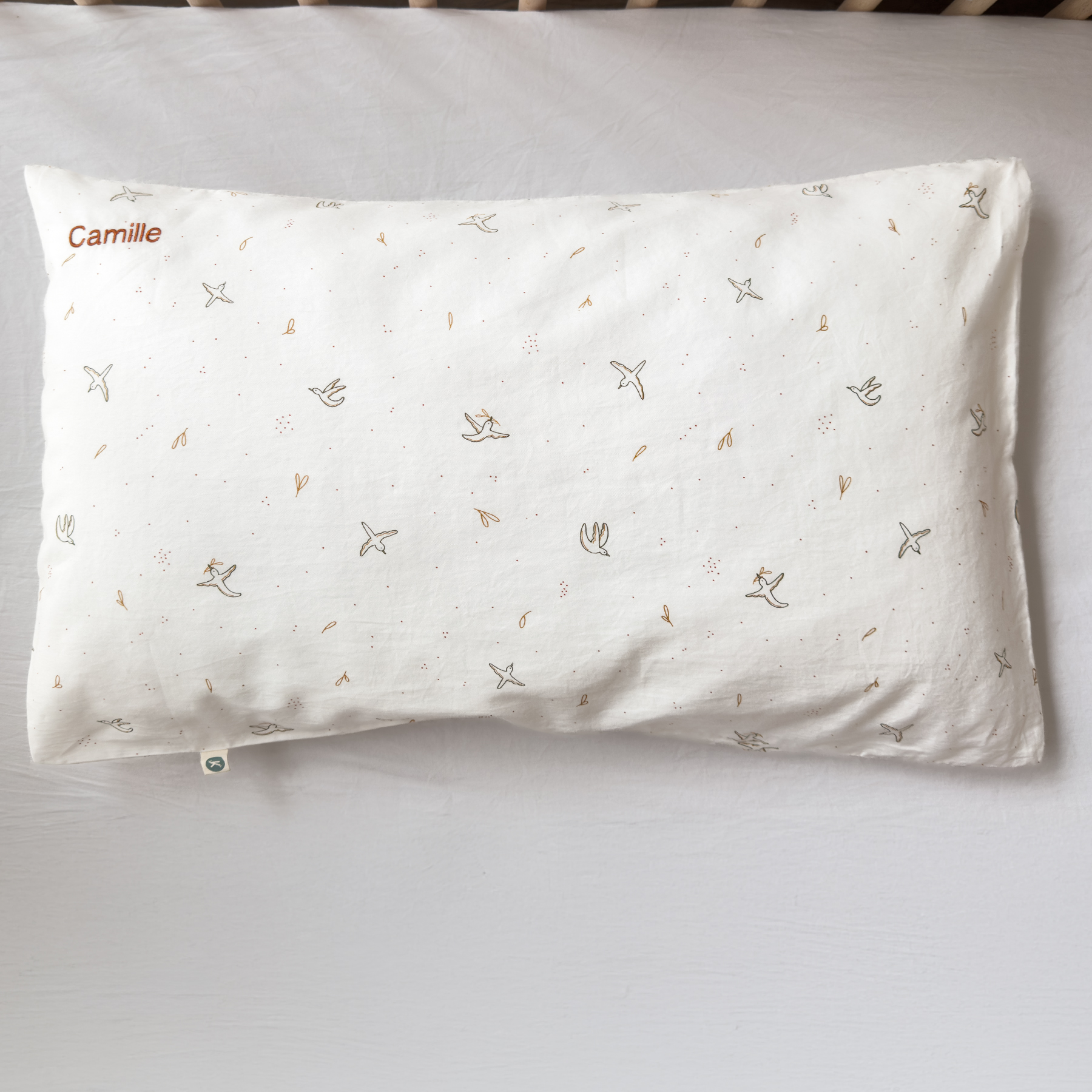 Taie d'oreiller en Coton Bio à motif l'envolée 60x60 - 50x70 - 40x60 - Broderie - 8