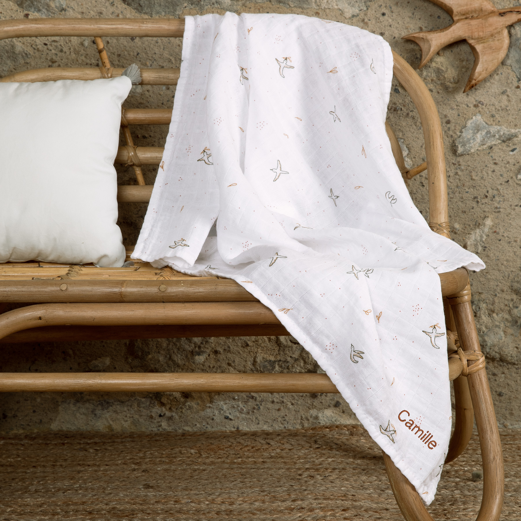 L'Envolée pattern diaper in GOTS-certified organic cotton 70x70 cm - Broderie - 6